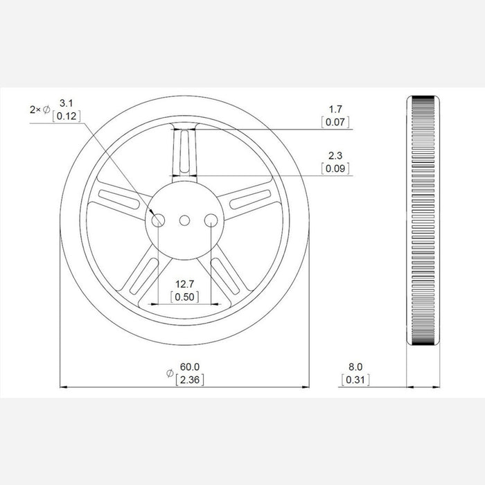 Pololu Wheel for FEETECH FS90R/FT90R Micro Servo, 60x8mm Pair - Black