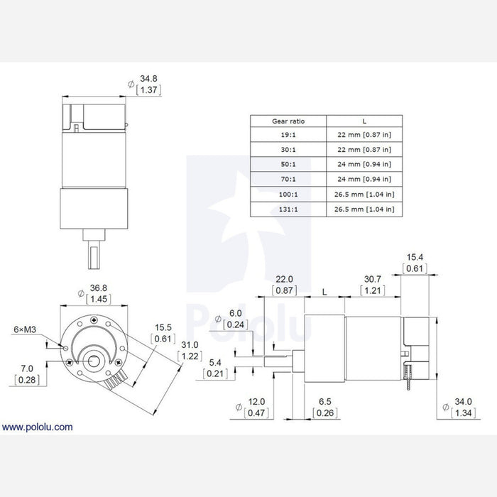 19:1 Metal Gearmotor 37Dx68L mm with 64 CPR Encoder