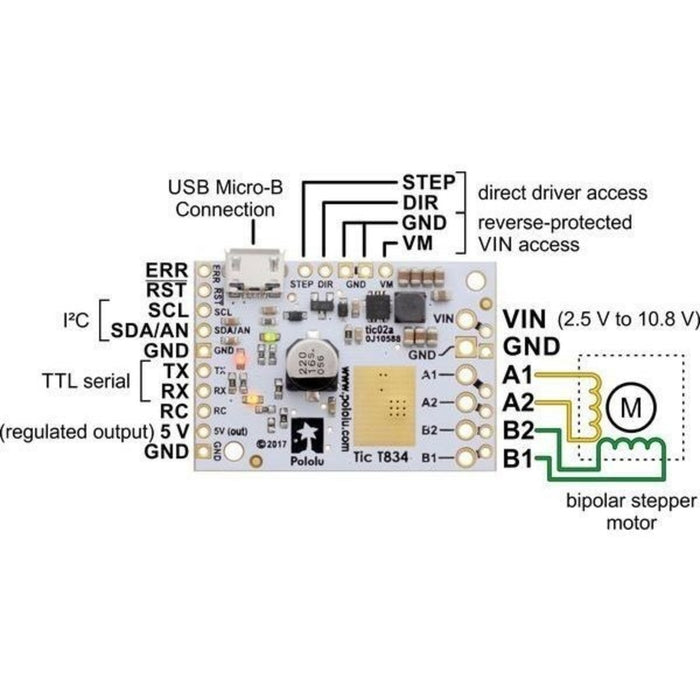 Tic T834 USB Multi-Interface Stepper Motor Controller (Connectors Soldered)