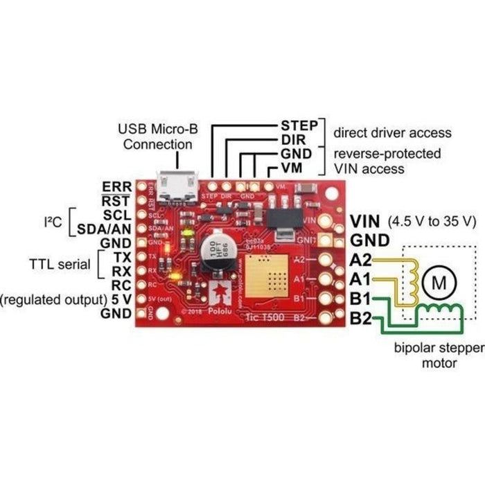 Tic T500 USB Multi-Interface Stepper Motor Controller (Connectors Soldered)