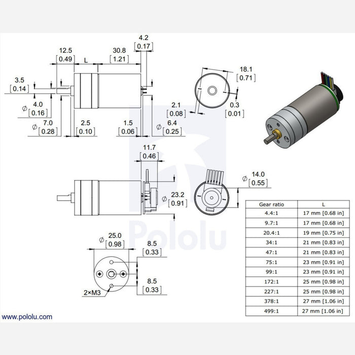 20.4:1 Metal Gearmotor 25Dx50L mm LP 12V