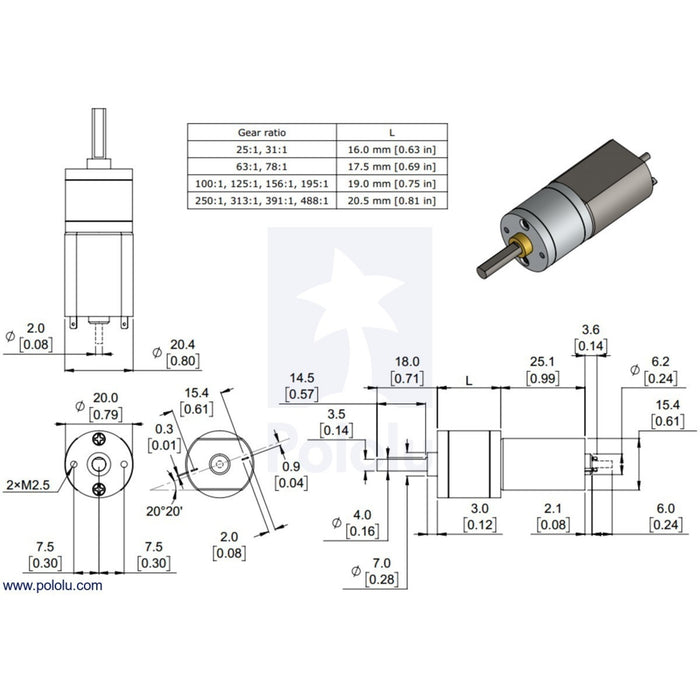 25:1 Metal Gearmotor 20Dx41L mm 6V