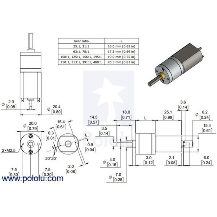 488:1 Metal Gearmotor 20Dx46L mm 12V CB