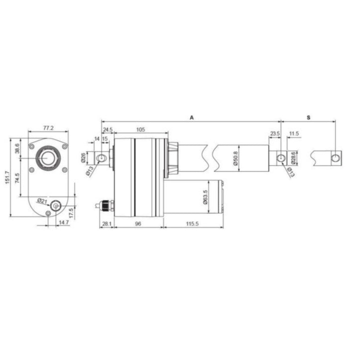 Glideforce LACT4-500APL Industrial-Duty Linear Actuator with Acme Drive and Feedback: 250kgf, 4" Stroke, 0.66"/s, 12V