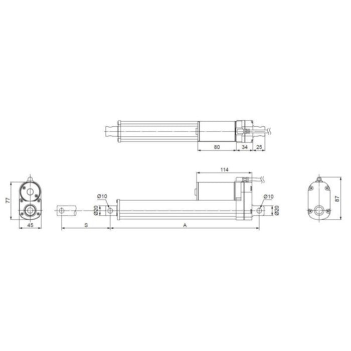 Glideforce MD122004-P Medium-Duty Linear Actuator with Feedback: 100kgf, 4" Stroke, 0.58"/s, 12V