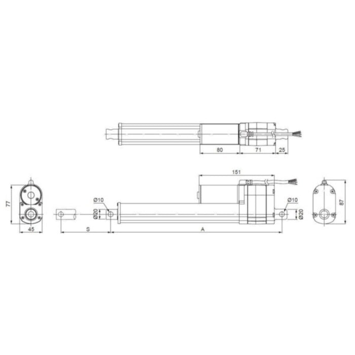 Glideforce MD122006-P Medium-Duty Linear Actuator with Feedback: 100kgf, 6" Stroke, 0.58"/s, 12V