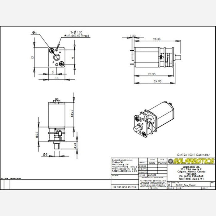 Solarbotics GM12a 100:1 Mini Metal Gear Motor