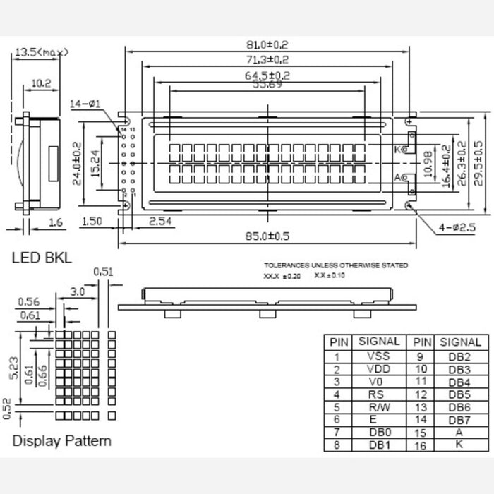 16x2 Character LCD with LED Backlight (Parallel Interface), Black on Green