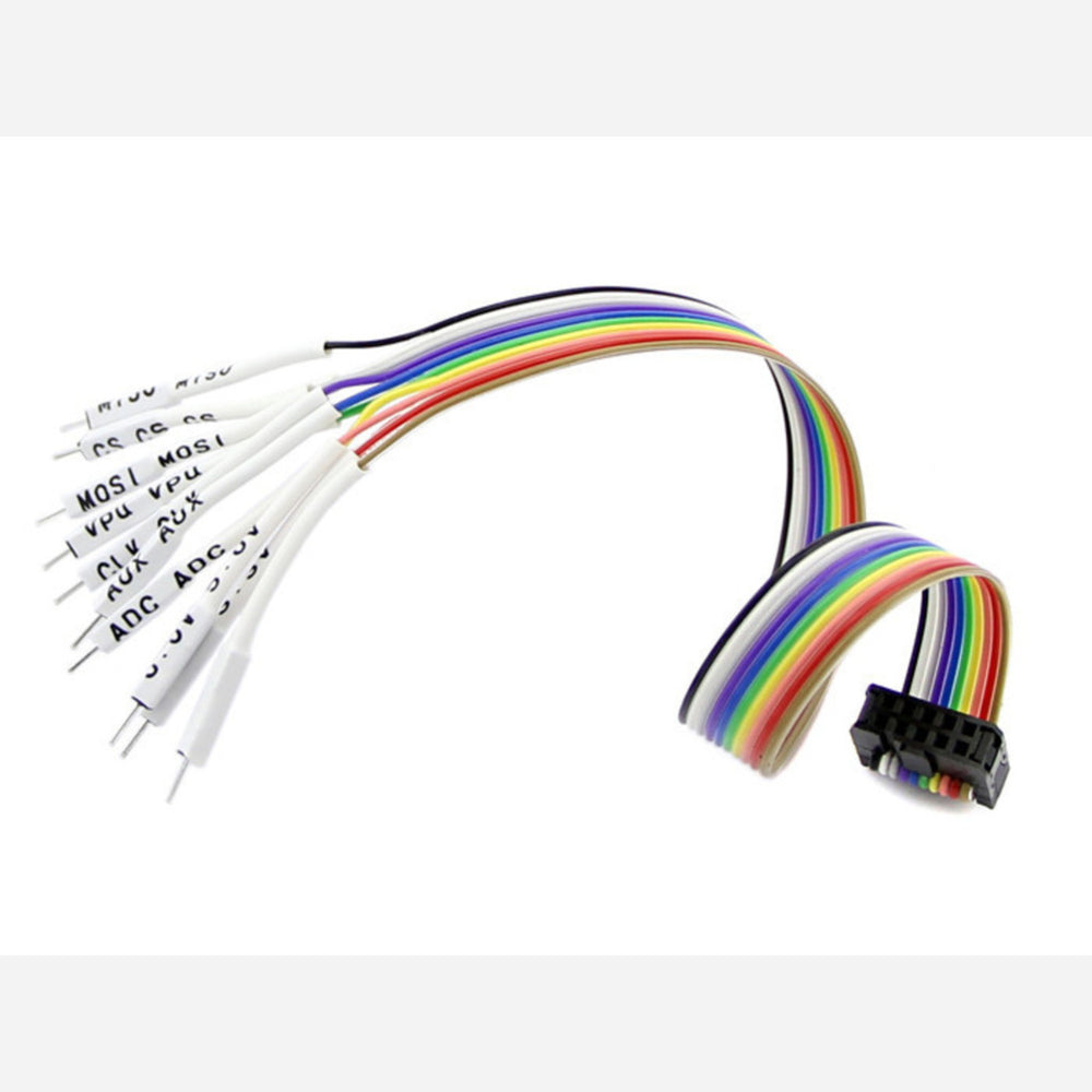 Bus Pirate v3 probe cable with labels and male pins