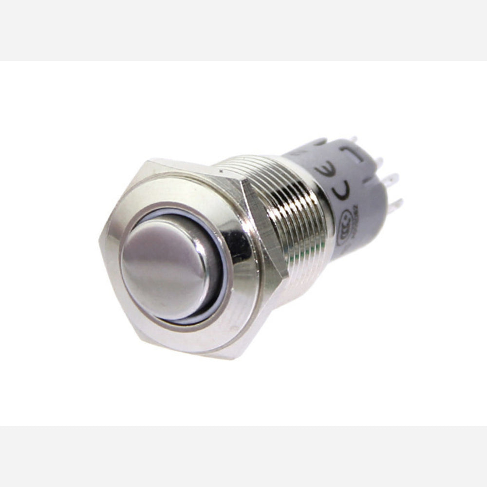 16mm Momentary Metal Illuminated Push Button - White LED