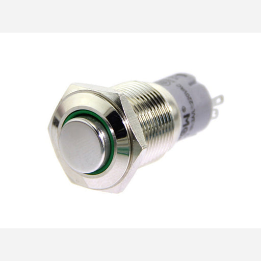 16mm Momentary Metal Illuminated Push Button - Green LED