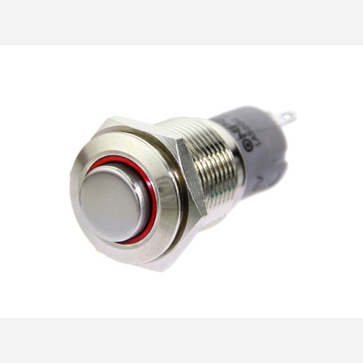 16mm Momentary Metal Illuminated Push Button - Red LED