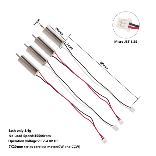 4pcs 3.7V 7x20mm DC Coreless (2 x Clockwise + 2 x Anti-clockwise Motors)