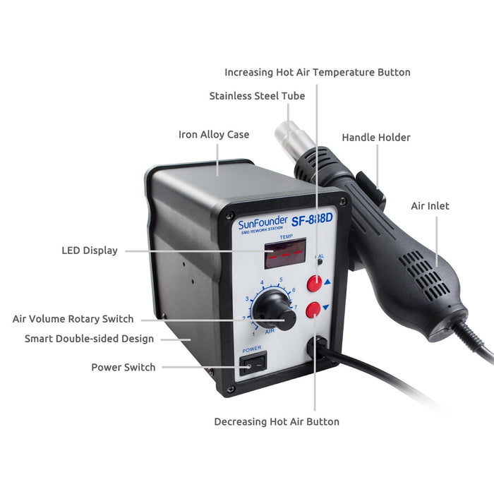 SunFounder SF-888D SMD Solder Soldering Digital Temperature Display Hot Air Gun