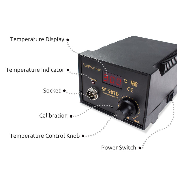 SunFounder SF-987D 500℃ Adjustable LED Display Temperature Thermostat Soldering Station Kit