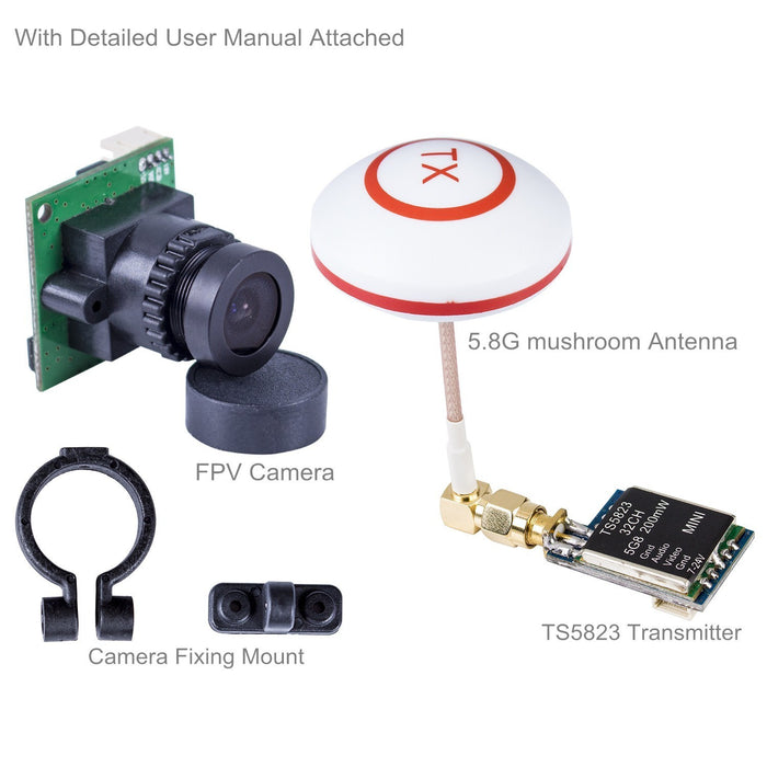 SunFounder FPV Image Transceiver Kit with 700TVL HD Camera + 200mW Mini TS5823 32 Channel AV Transmitter + 5.8G Mushroom Antenna