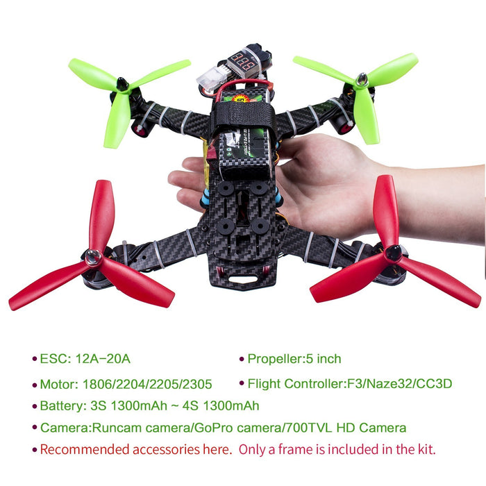 SunFounder 250mm Full Carbon Fiber FPV Mini Race Quadcopter Drone Frame Kit