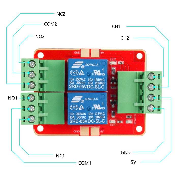 DC 5V Power Supply 2 Channel Relay Module with Optocoupler High Level Trigger Expansion Board