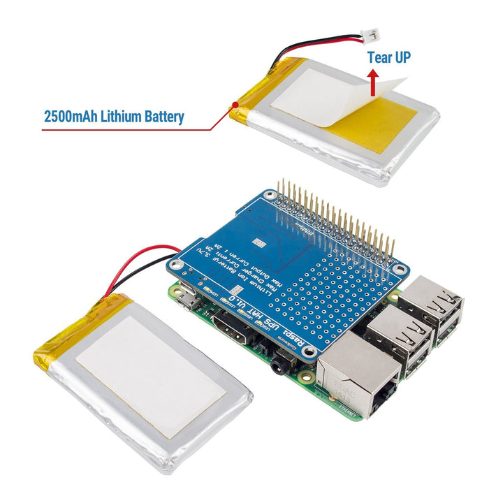 SunFounder Raspberry UPS HAT Board with 2500mAh Lithium Battery