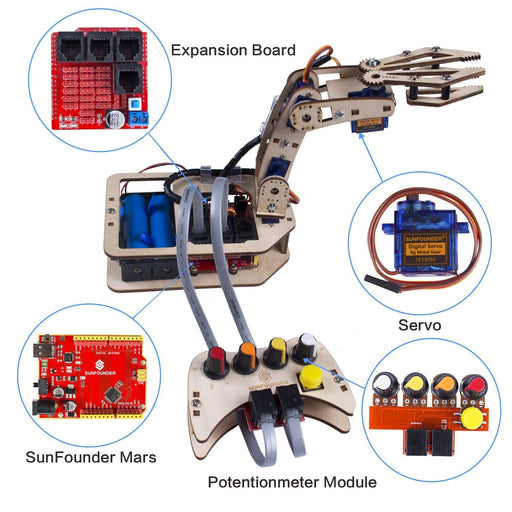 Arduino Uno Robotic Arm Kit DIY 4-Axis Wooden Mental Servo Rollarm