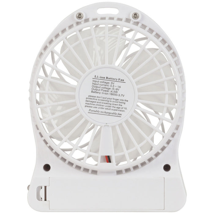 Mini USB Rechargeable Fan with LED Light - White