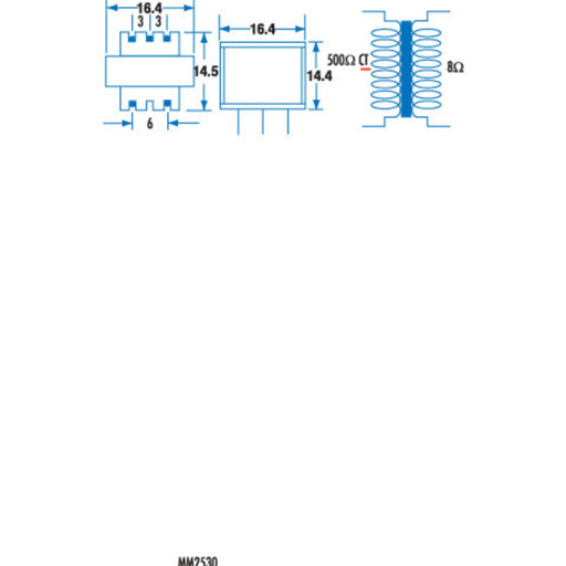 500 ohm Centre Tapped - 8 ohm Miniature Output Transformer