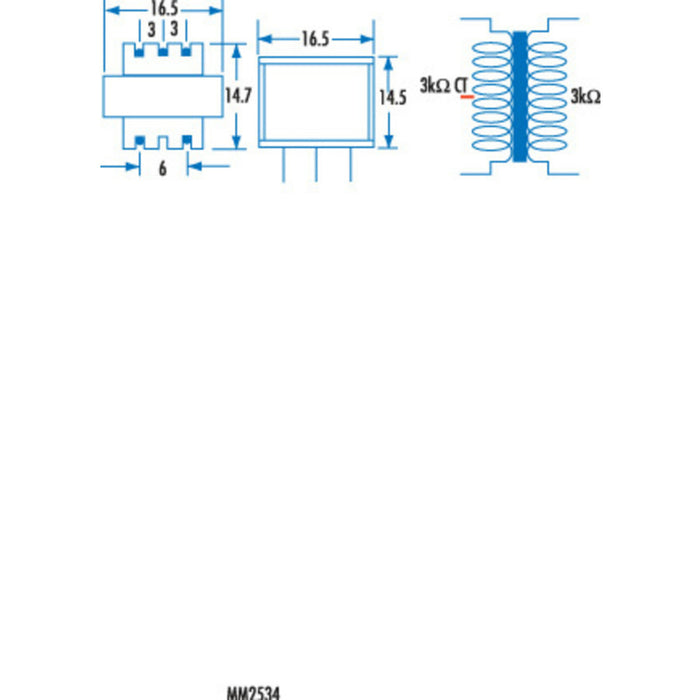 3kohm Centre Tap to 3k ohm Coupling Transformer