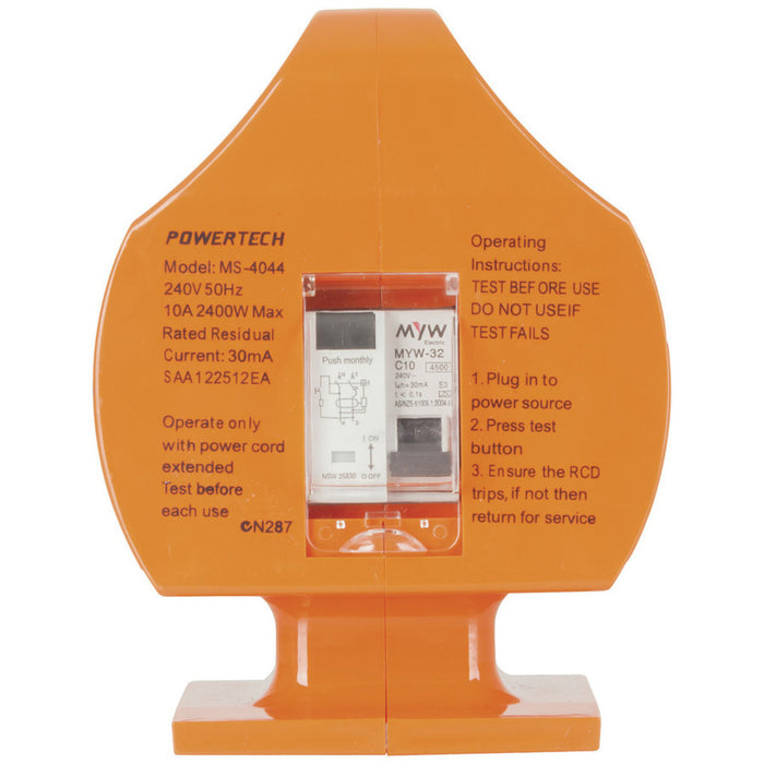 Portable RCD with 15A to 10A Mains Plug Conversion