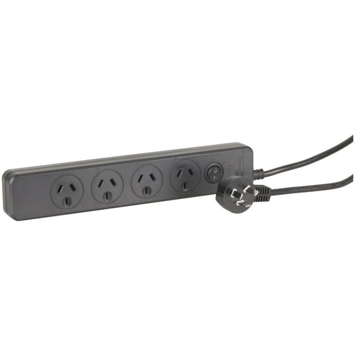 4 Way Black Powerboard with Filter/ Surge and Overload Protection