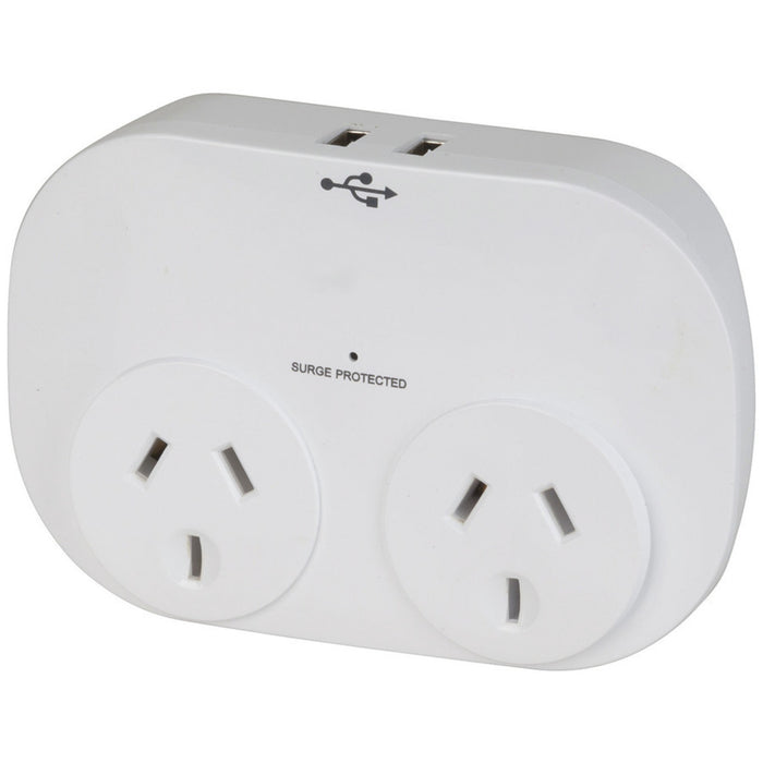 Double Adaptor with 2 x USB ports 2.4A Total