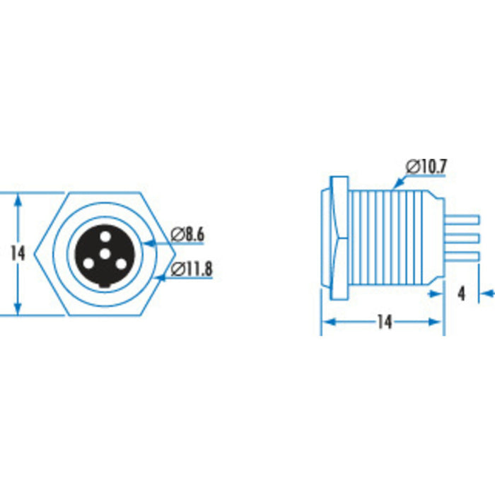 4 Pin Chassis Male Mini XLR Style Connector