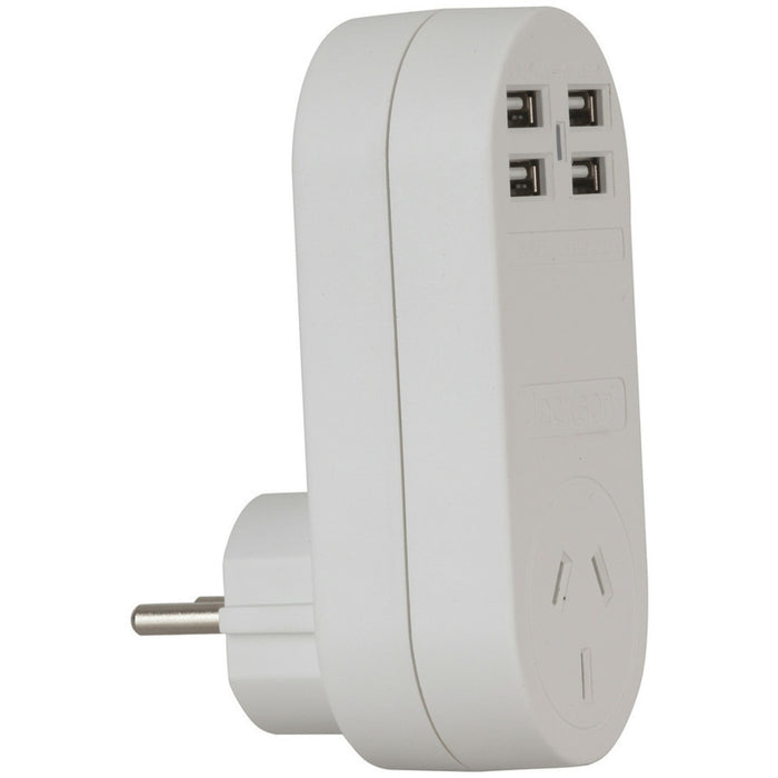 Outbound Europe Travel Mains Adaptor with 4 USB Sockets