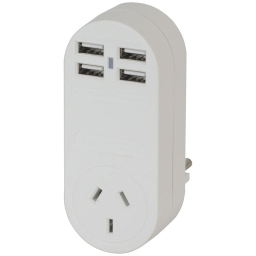 Outbound Europe Travel Mains Adaptor with 4 USB Sockets