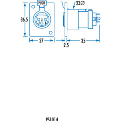 3 Pin Chassis Female Metal Cannon type Connector