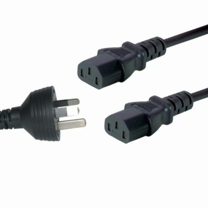 3pin Mains Plug to 2x IEC C13 Female - 1.8m