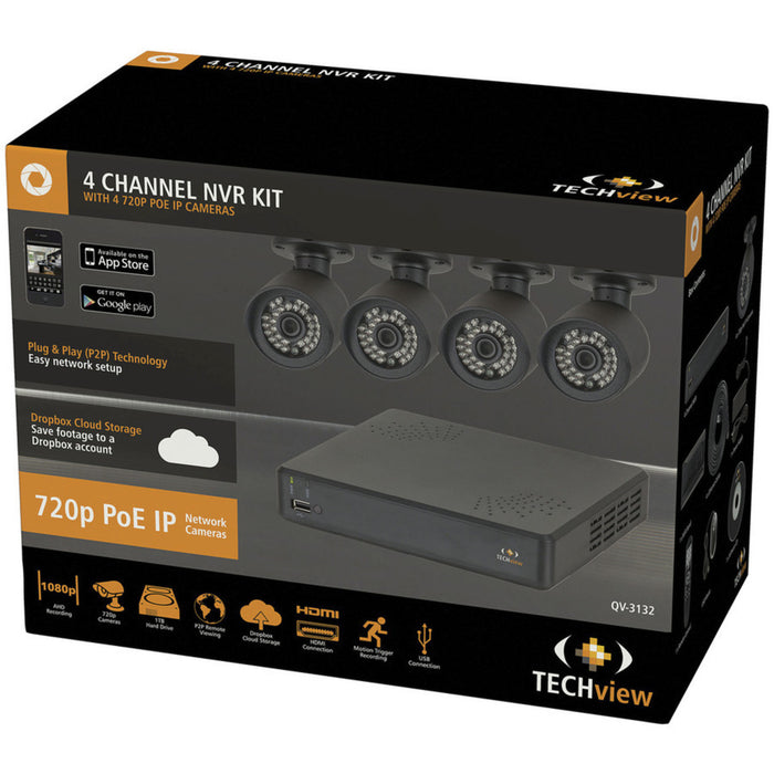 4 Channel NVR Kit with 4 x 720p IP Cameras