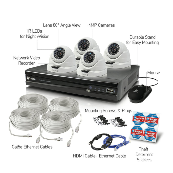 Swann 8 Channel NVR Kit with 4 x 4MP Dome Cameras