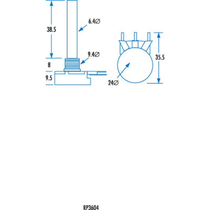 1k Ohm Logarithmic (A) Single Gang 24mm Potentiometer