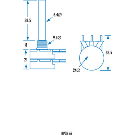 10k Ohm Logarithmic (A) Double Gang 24mm Potentiometer