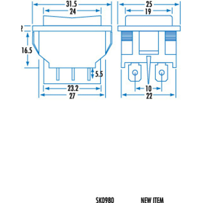 DPDT Switch Centre Off Spring Return Both Sides