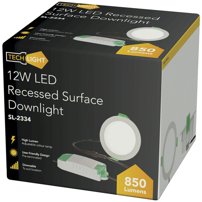 12W LED Recessed Downlight with Colour Temp & Brightness Control