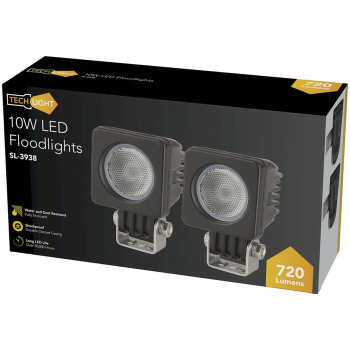 Waterproof Mini 10W Cree Flood Light Pair - 720 Lumen