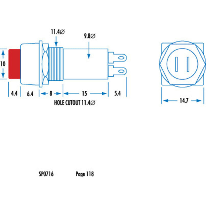 Pushbutton PUSH-ON MOMENTARY SPST RED ACTUATOR