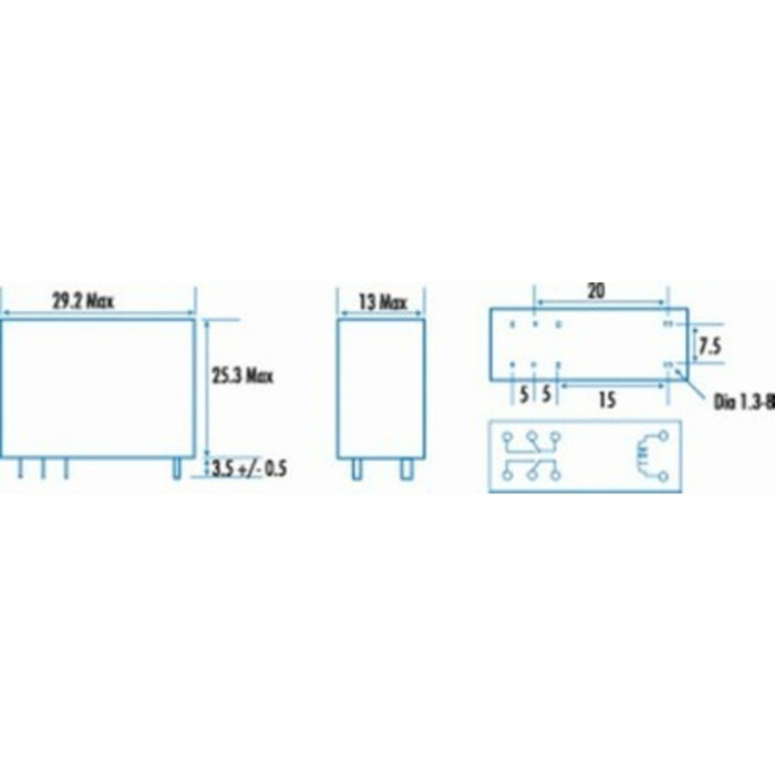 DPDT 24VDC 2 x 5A @ 250VAC PCB Relay