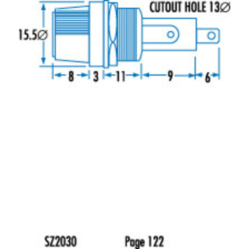 Panel Mount Fuse Holder - Low Volt Only - Accepts M205 fuses