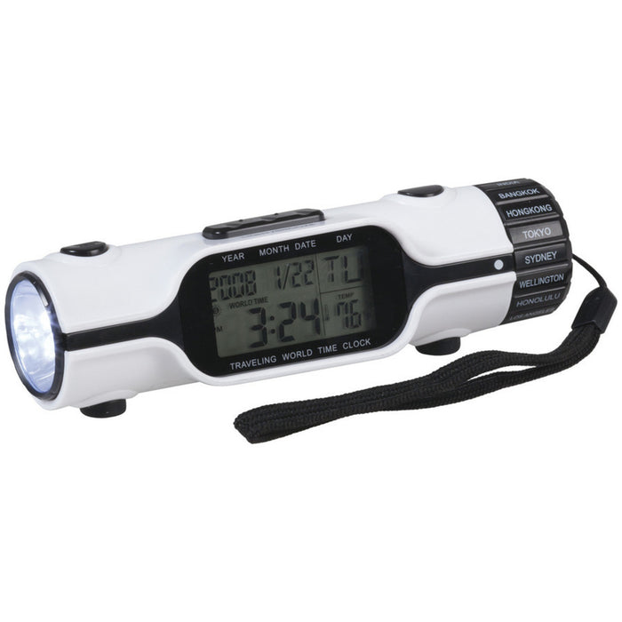 Travel World Time Alarm Clock with LED Torch