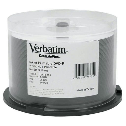 Verbatim DataLifePlus (Azo) DVD-R 4.7 GB White Inkjet Printable Spindle 50 Pack 16x